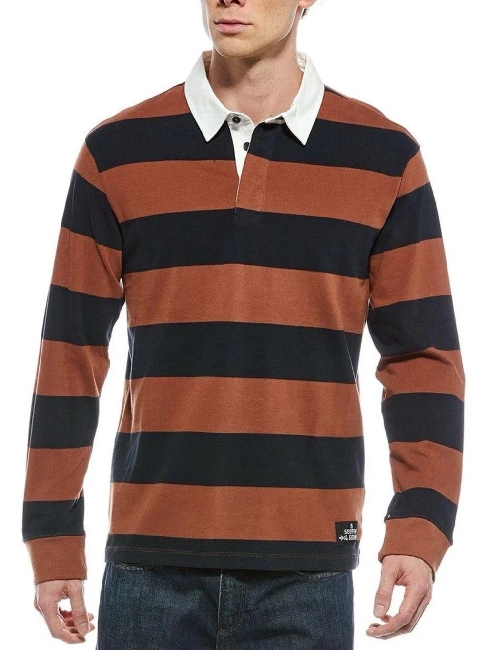 Scotch & Soda Collared Striped Long Sleeve Polo Shirt Men’s Medium